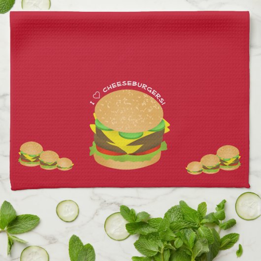 Ik hou van kaasburgers theedoek (Gevouwen)