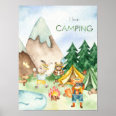 Ik hou van kamperen bosdieren kinderen waterverf poster (Voorkant)