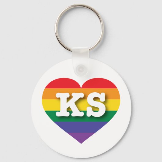 Ik hou van Kansas Gay Pride Rainbow Heart Sleutelhanger (Voorkant)