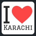 Ik hou van karachi vierkante sticker<br><div class="desc">Ik hou van karachi ,  voor Pakistaanse liefhebbers</div>