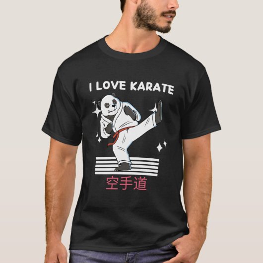 Ik hou van Karate Kawaii Panda Karate Japanse anim T-shirt (Voorkant)