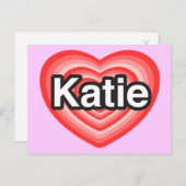 Ik hou van Katie. Ik hou van je Katie. Hart Briefkaart (Voorkant / Achterkant)