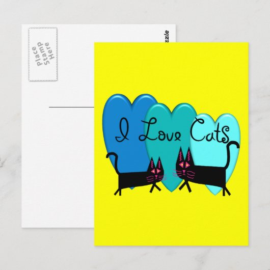 Ik hou van katten—Black Cat Art cadeaus Briefkaart (Voorkant / Achterkant)