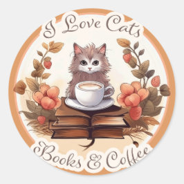 Ik hou van katten, boeken en koffie ronde sticker