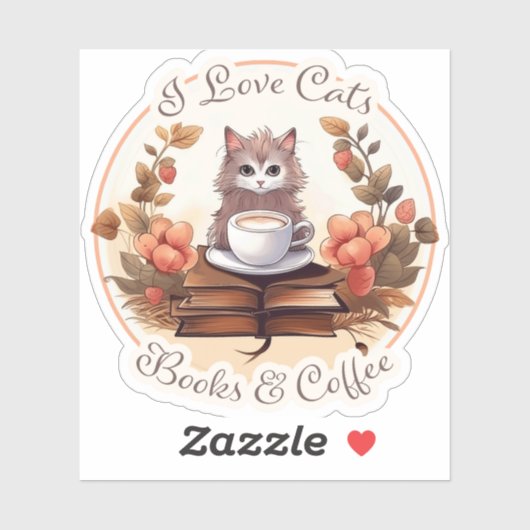 Ik hou van katten, boeken en koffie sticker (Vel)
