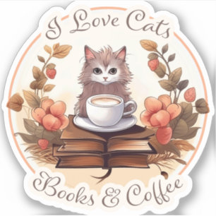 Ik hou van katten, boeken en koffie sticker