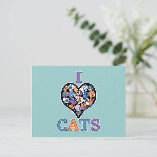 Ik hou van katten - collage hart briefkaart (Staand voorkant)