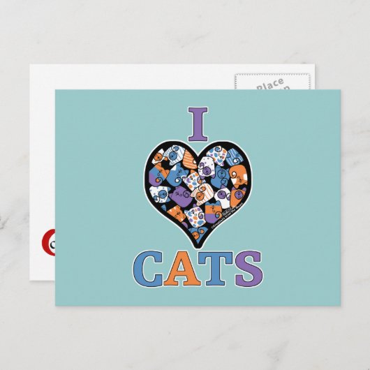 Ik hou van katten - collage hart briefkaart (Voorkant / Achterkant)