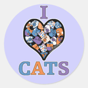 Ik hou van katten - collage hart ronde sticker
