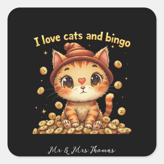 Ik hou van katten en Bingo Perfect Combo Bingo Lie Vierkante Sticker (Voorkant)