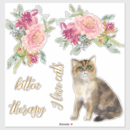 Ik hou van katten en bloemen meisje sticker