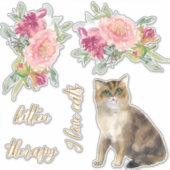 Ik hou van katten en bloemen meisje sticker (Voorkant)