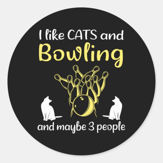 Ik hou van katten en bowlen en misschien 3 mensen  ronde sticker (Voorkant)