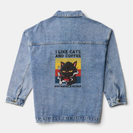 Ik hou van katten en koffie en misschien 3 mensen denim jacket