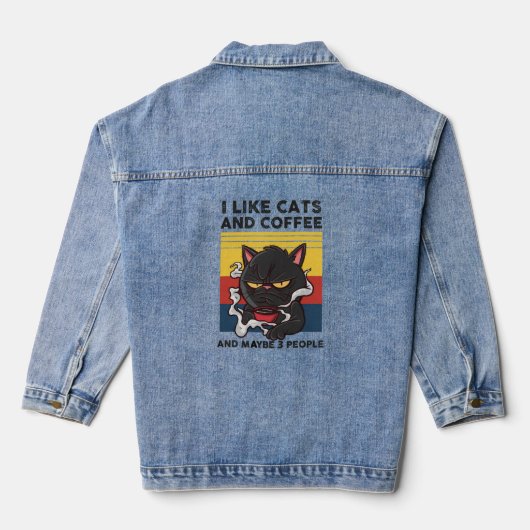 Ik hou van katten en koffie en misschien 3 mensen denim jacket (Achterkant)
