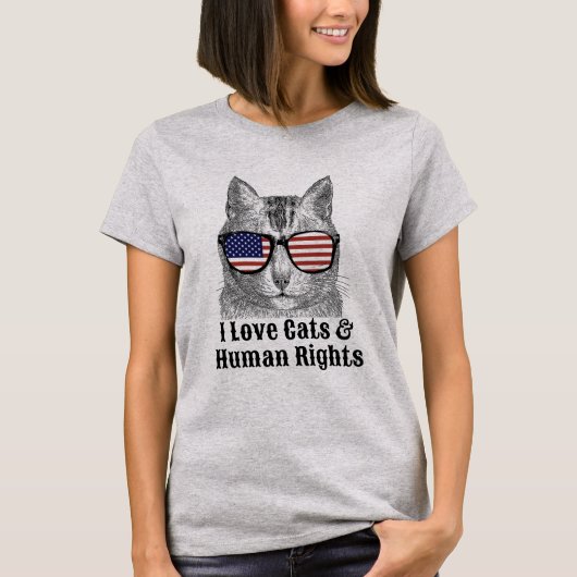 Ik hou van katten en mensenrechten t-shirt (Voorkant)
