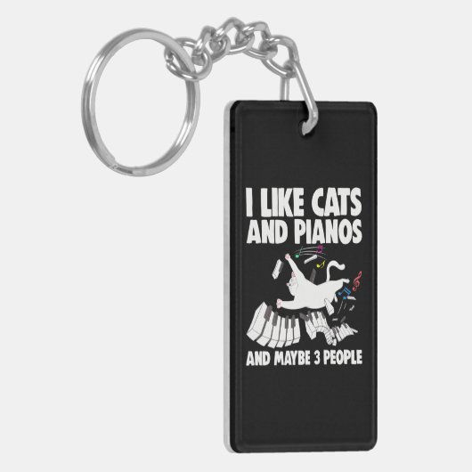 Ik hou van katten en piano vrouwen muzikant piano  sleutelhanger (Voorkant Links)