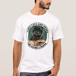 Ik hou van katten en trommels en misschien 3 mense t-shirt