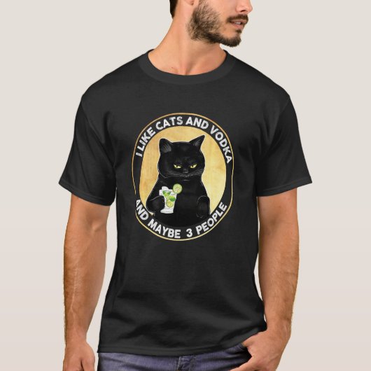 Ik hou van katten en wodka en misschien 3 mensen  t-shirt (Voorkant)