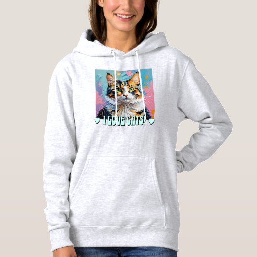 Ik hou van katten! hoodie (Voorkant)