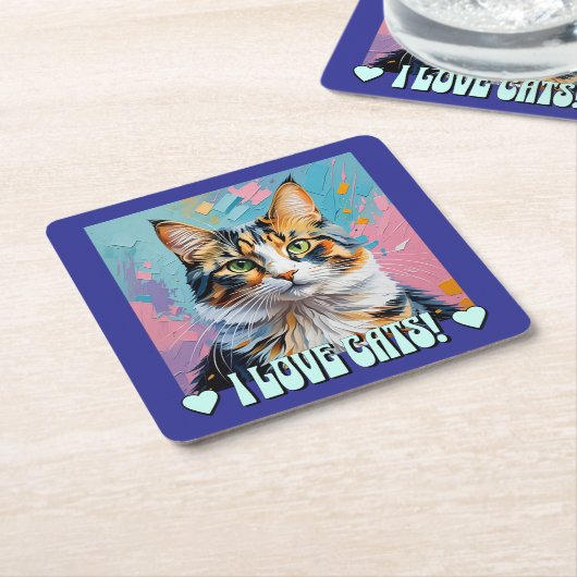 Ik hou van katten! kartonnen onderzetters (Schuin)