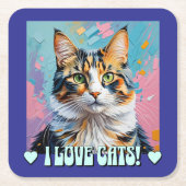 Ik hou van katten! kartonnen onderzetters (Voorkant)