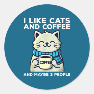 Ik hou van katten koffie misschien 3 mensen grappi ronde sticker
