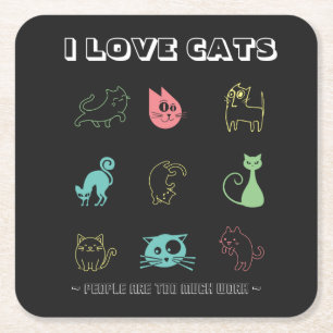 Ik hou van katten - mensen zijn te veel werk (V5)  Kartonnen Onderzetters