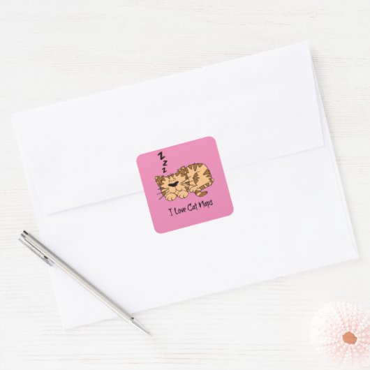 Ik hou van katten slaapjes, vierkante sticker (Envelop)