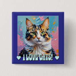 Ik hou van katten! vierkante button 5,1 cm