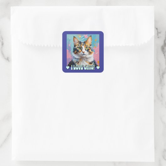 Ik hou van katten! vierkante sticker (Tas)