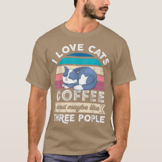 Ik hou van kattenkoffie en van drie mensen t-shirt