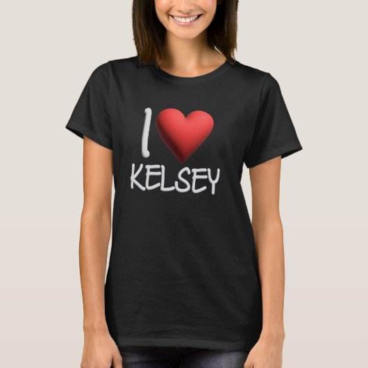 Ik hou van Kelsey naam gepersonaliseerde meisje vr T-shirt (Voorkant)