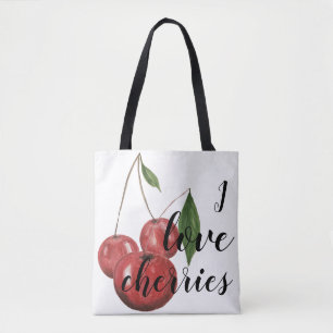 Ik Hou van Kersen Waterverf Handgeschilderd Monogr Tote Bag