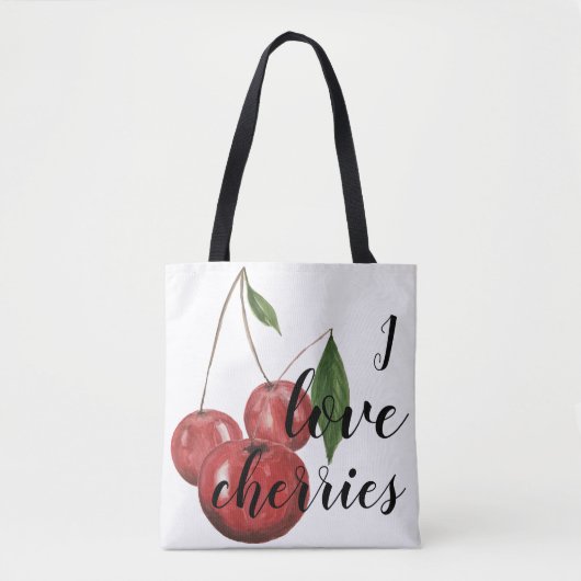Ik hou van kersen Waterverf handgeschilderd monogr Tote Bag (Voorkant)