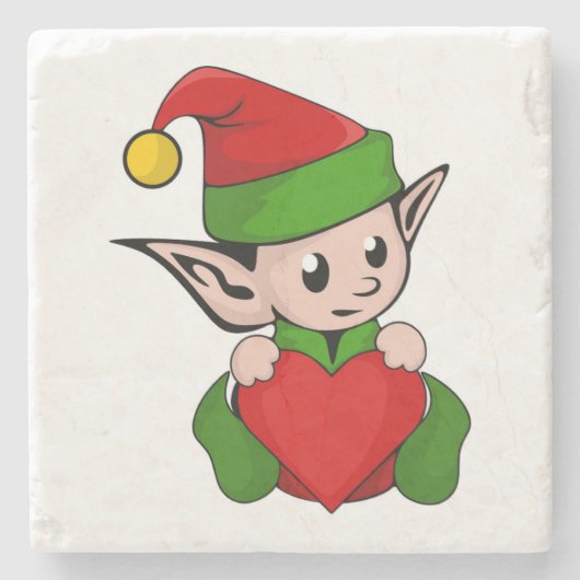 "IK HOU VAN KERST" ELF STENEN ONDERZETTER (Voorkant)