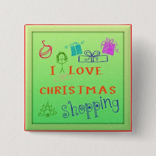 Ik hou van Kerst Winkelvierkant Knop Vierkante Button 5,1 Cm (Voorkant)