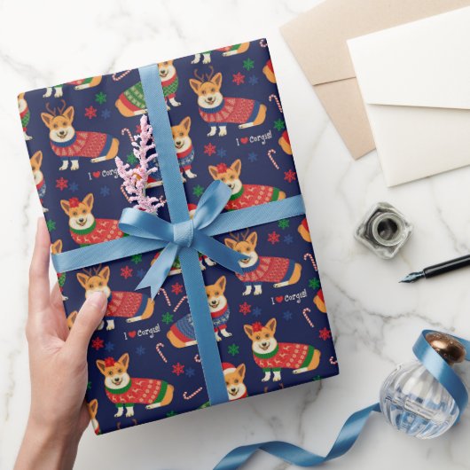 Ik hou van kerstbekkenpapier van Corgis Cadeaupapier (Geschenken)