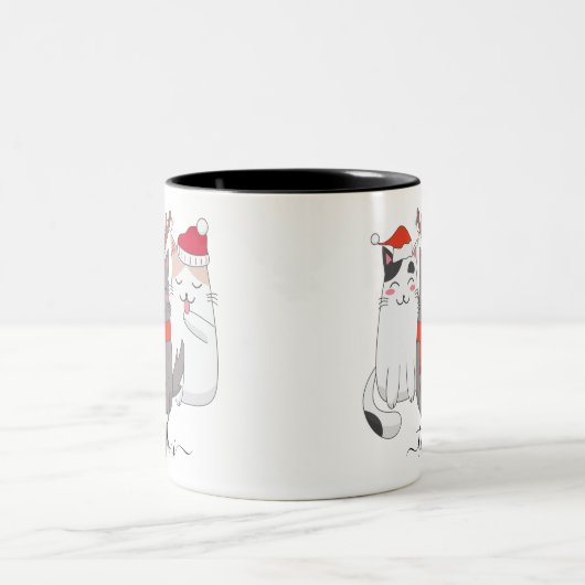 Ik hou van kerstkatten Personeel met naam Tweekleurige Koffiemok (Center)