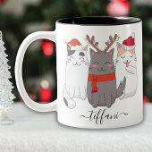 Ik hou van kerstkatten Personeel met naam Tweekleurige Koffiemok