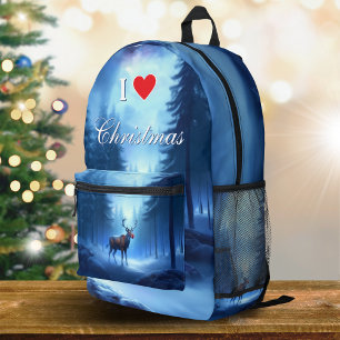 Ik hou van Kerstmis Blauwe Winter Rendieren Bedrukte Rugzak