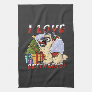 Ik hou van kerstmis lama theedoek