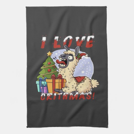 Ik hou van kerstmis lama theedoek (Verticaal)