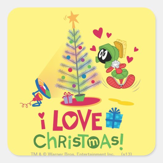 Ik hou van Kerstmis - MARVIN DE MARTIAN™ Vierkante Sticker (Voorkant)