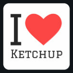 Ik hou van ketchup vierkante sticker<br><div class="desc">Ik hou van ketchup,  voor liefhebbers van eten</div>