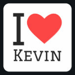 Ik hou van kevin vierkante sticker<br><div class="desc">Ik hou van Kevin,  voor mannen noem ik liefhebbers</div>