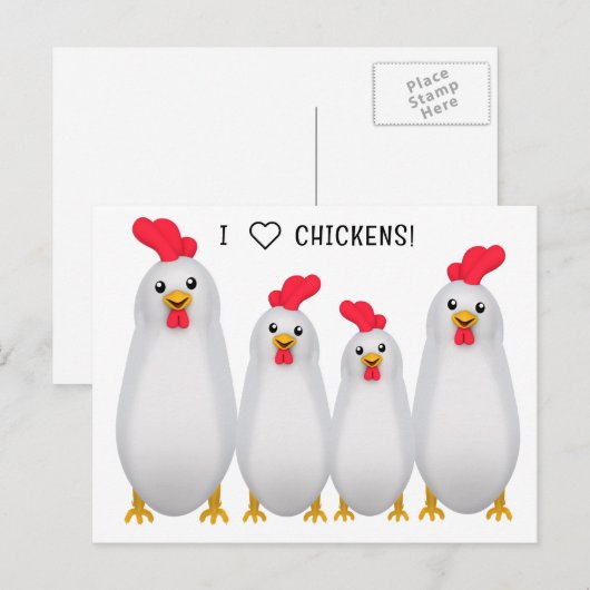 Ik hou van kippen! briefkaart (Voorkant / Achterkant)