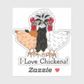 Ik hou van kippen Cartoon handgetekend Sticker (Vel)