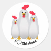 Ik hou van kippen! ronde sticker (Voorkant)