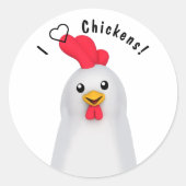 Ik hou van kippen! ronde sticker (Voorkant)